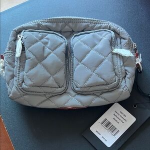 MZ Wallace Reflective Savoy Cosmetic Quilted Oxford Bag w/ Yellow Interior NEW